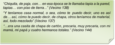 ?Chiquita, de paja, con? en esa poca se le llamaba tapia a la pared, tapias? con piso de tierra...? (Vecino 138)