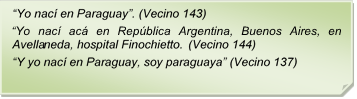 ?Yo nac en Paraguay?. (Vecino 143)