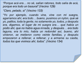 ?Porque ac era? no s, salan ratones, todo sala de ac, porque era todo un basural? (Vecino 129)